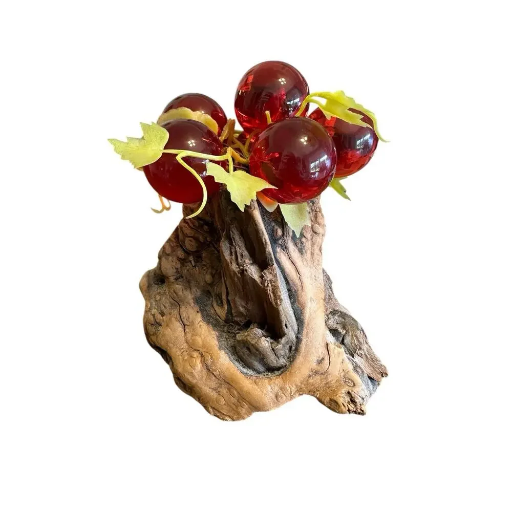 VTG 1960’s MCM Lucite Red Grape Cluster On Driftwood Base 9x6x7 in Mid-Century